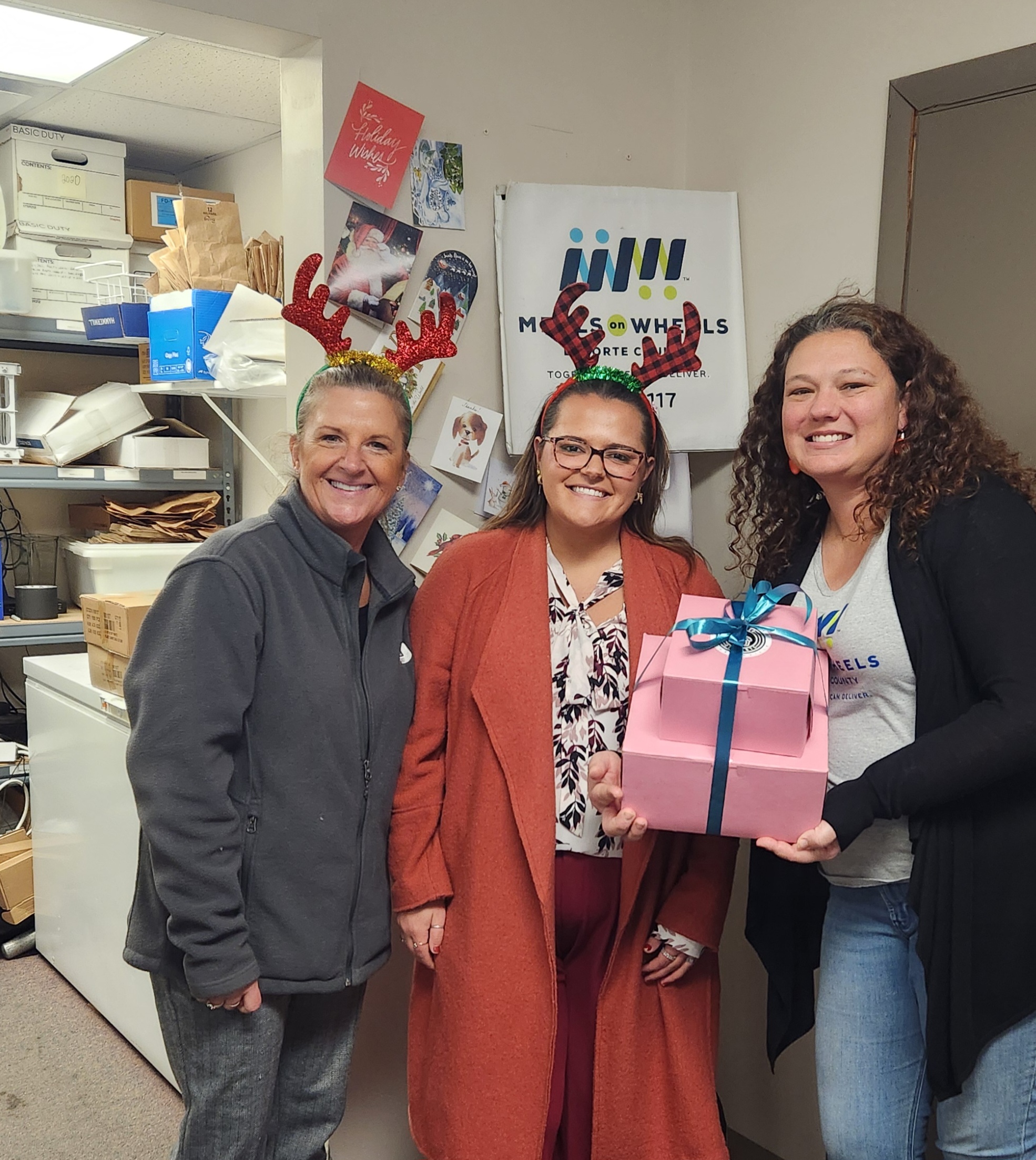 Meals on Wheels LaPorte County staff celebrating during the holiday season