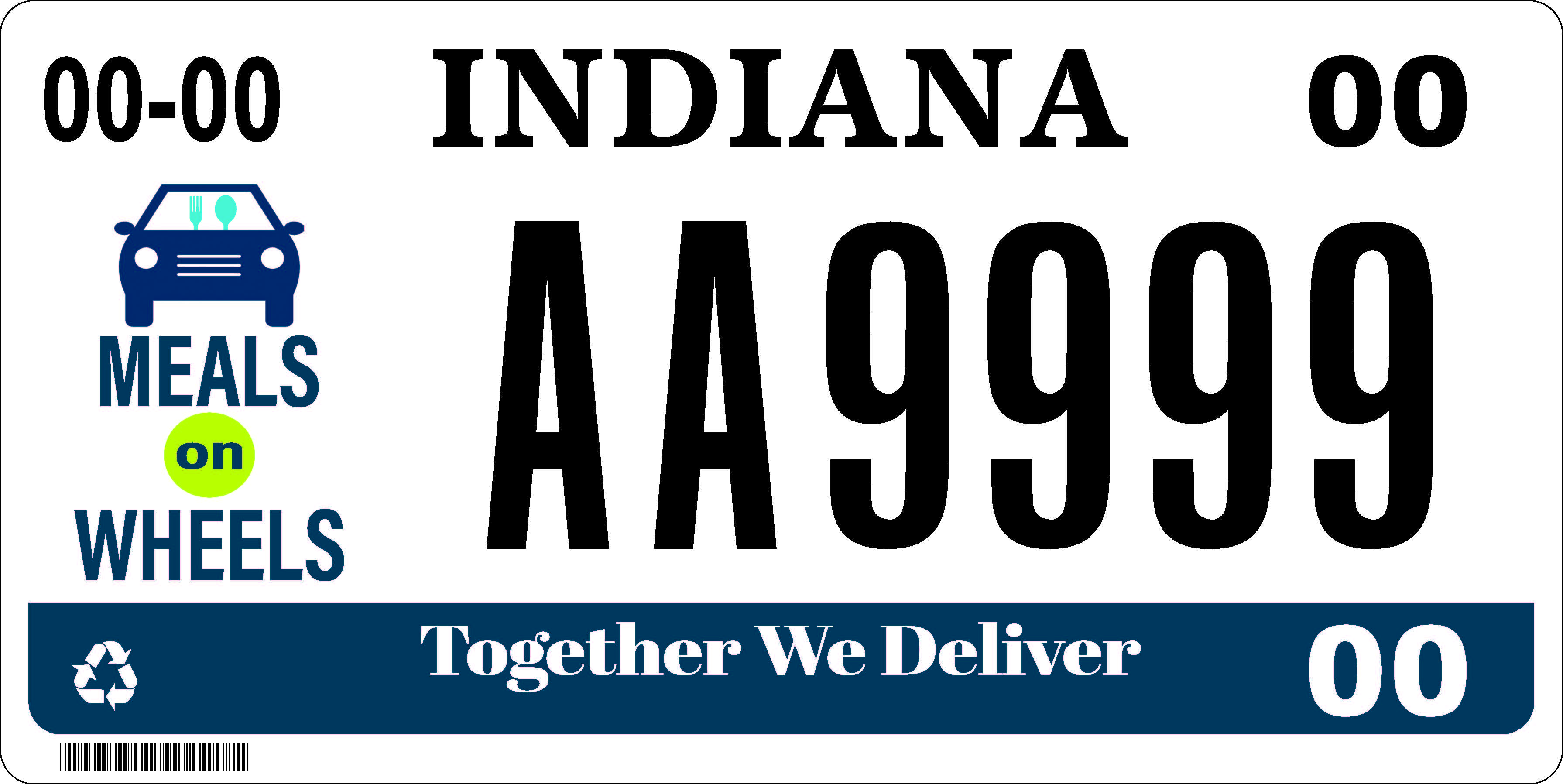 The new Indiana Meals on Wheels specialty license plate design