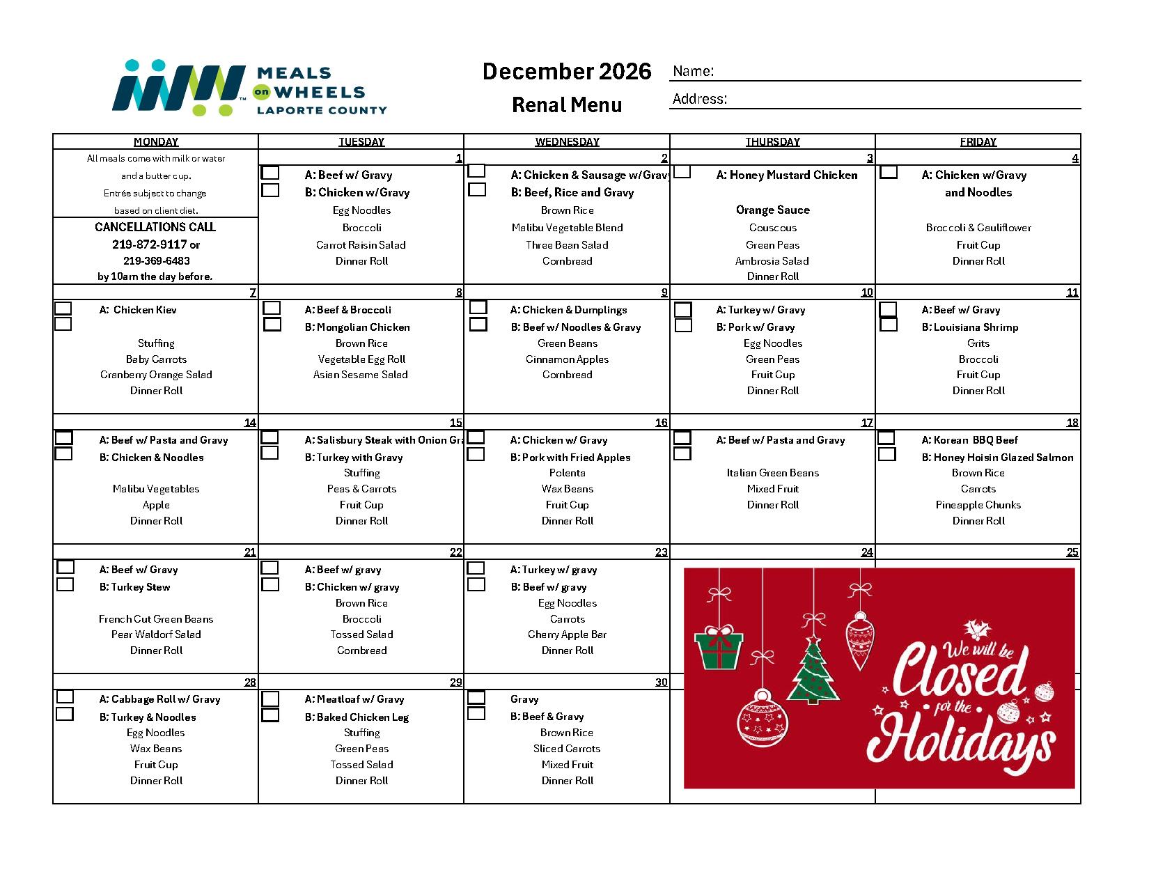 December 2026 Renal Menu preview