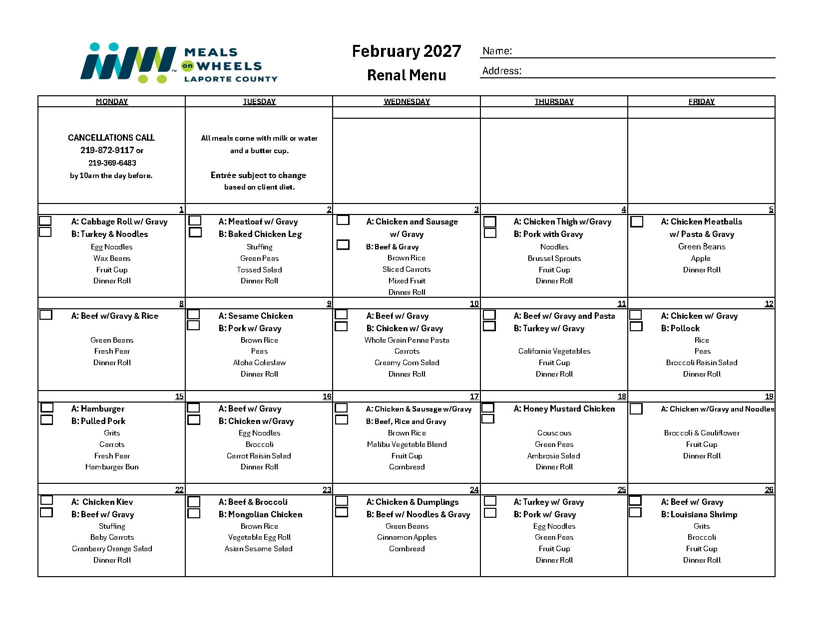 February 2027 Renal Menu preview