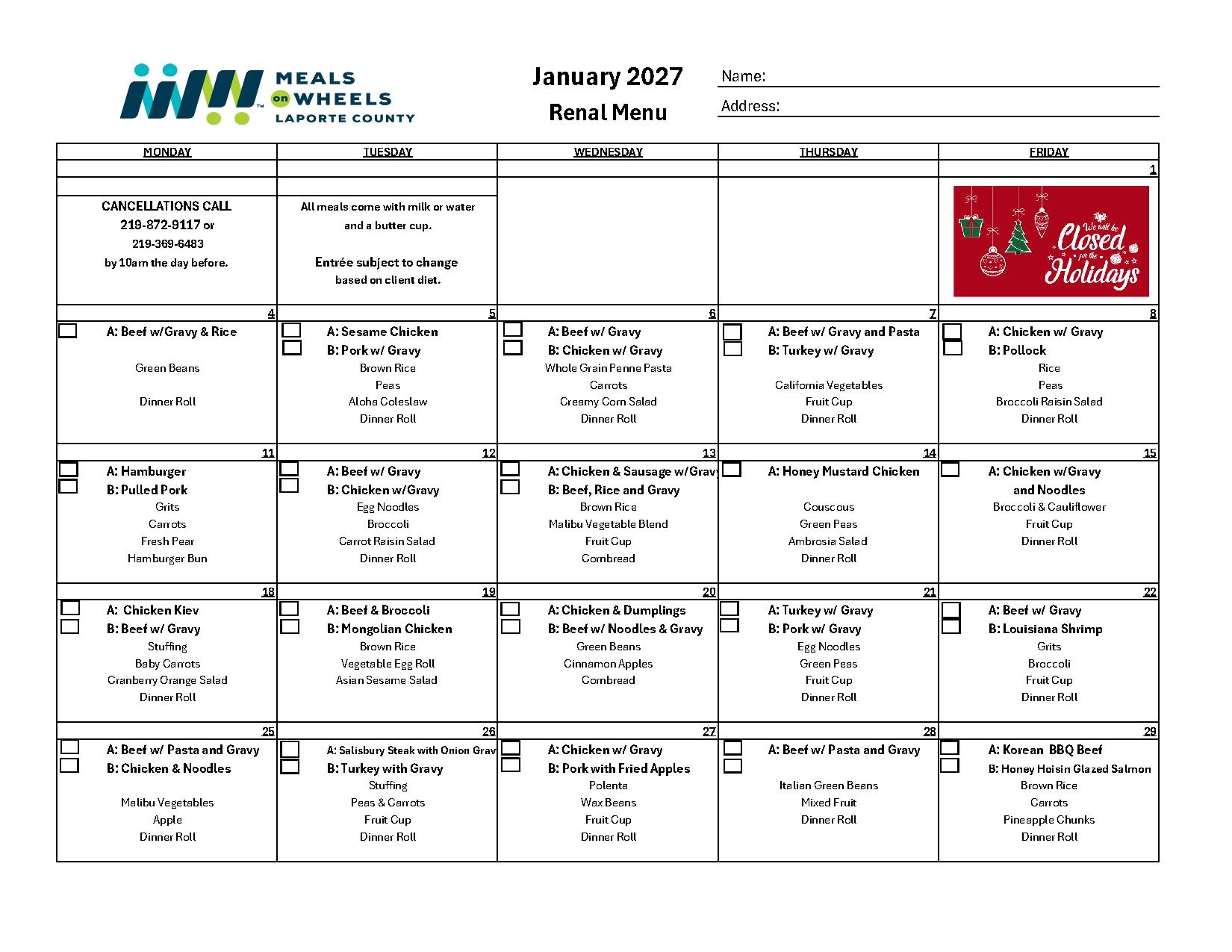 January 2027 Renal Menu preview
