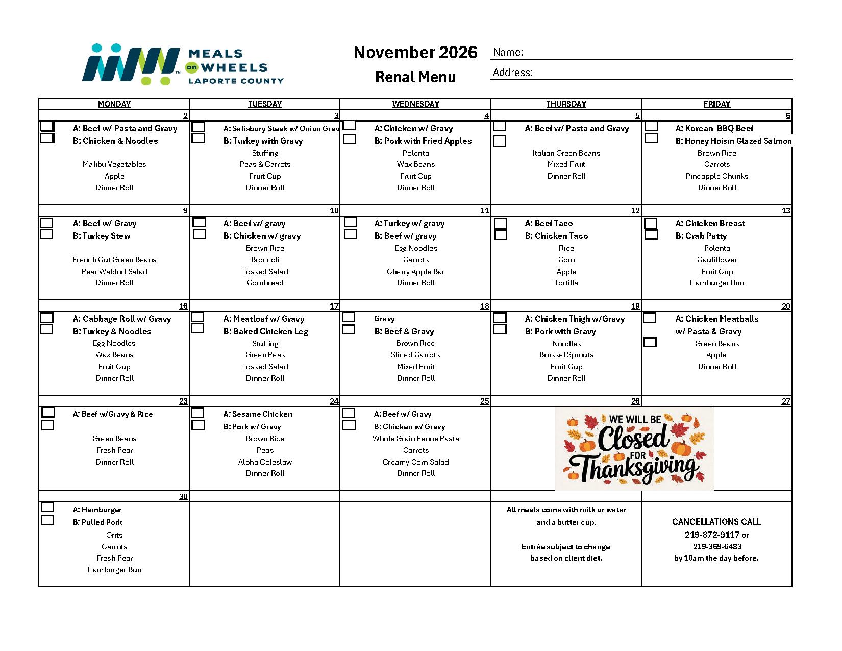 November 2026 Renal Menu preview