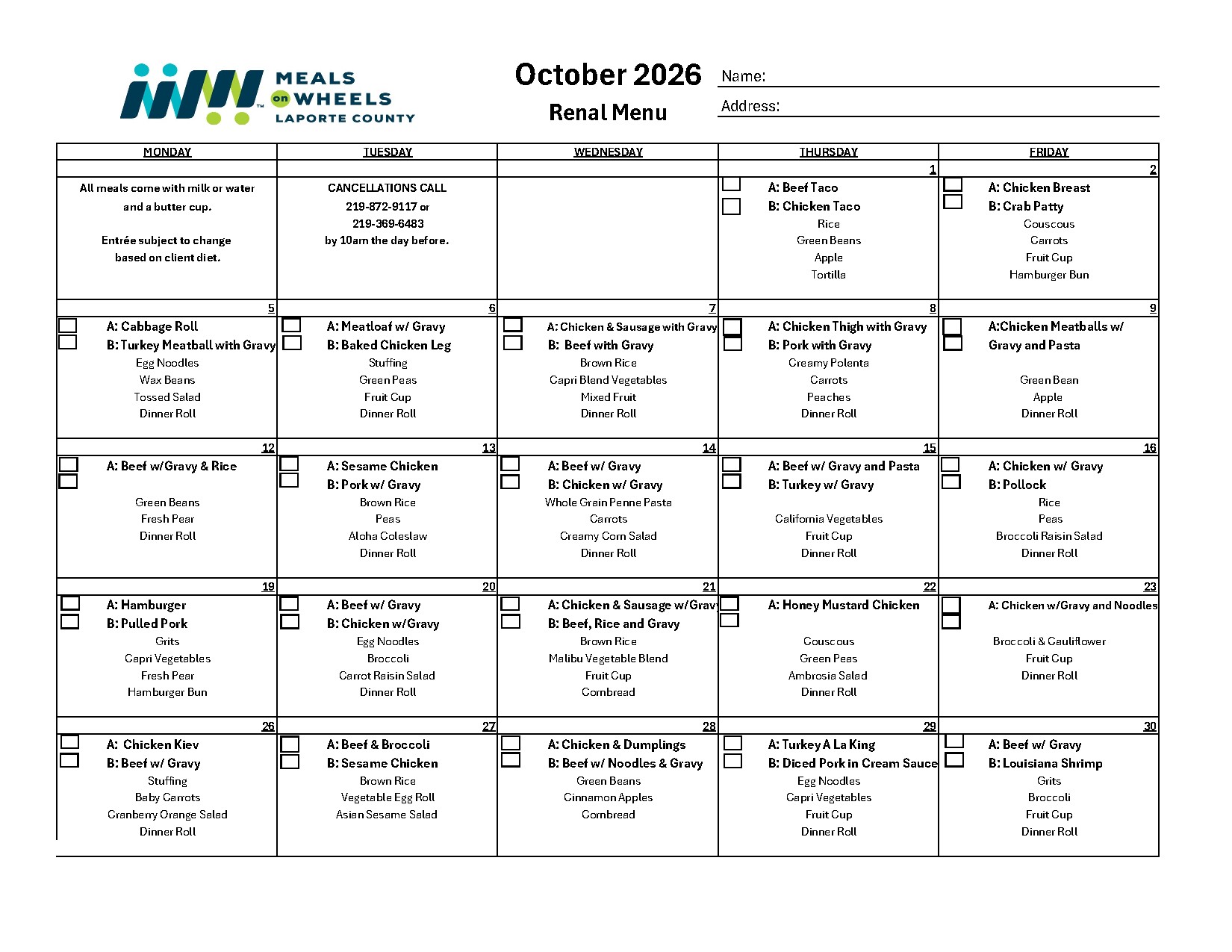 October 2026 Renal Menu preview