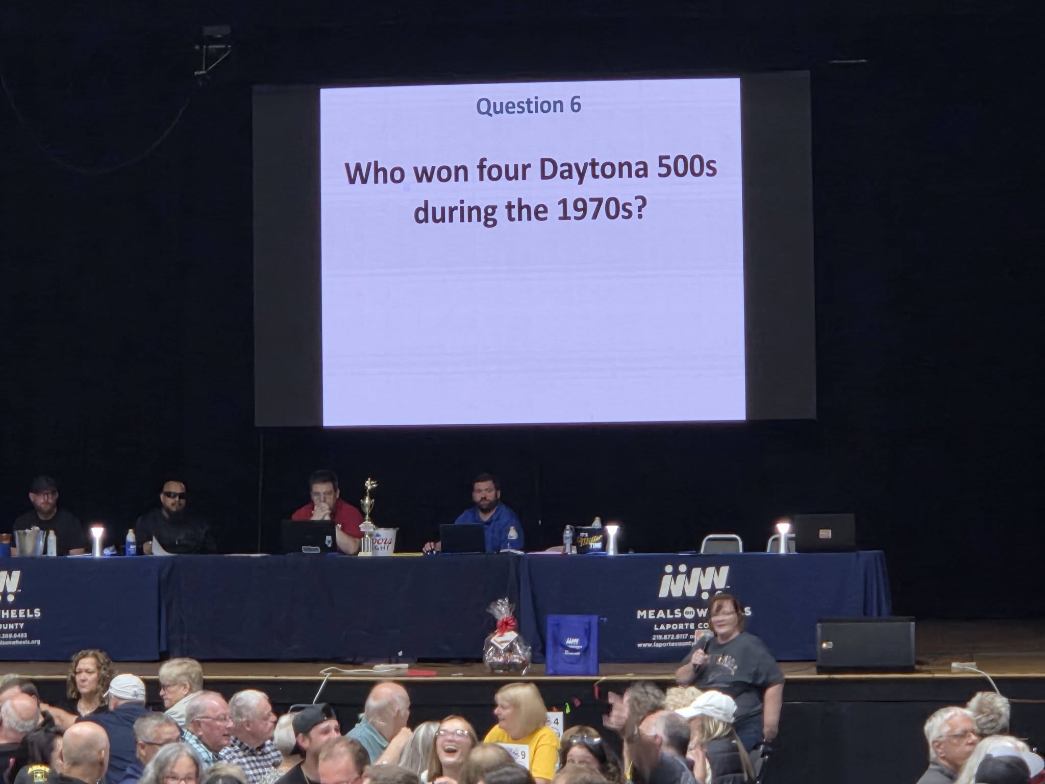 Trivia question projected on screen at the LaPorte Civic Auditorium